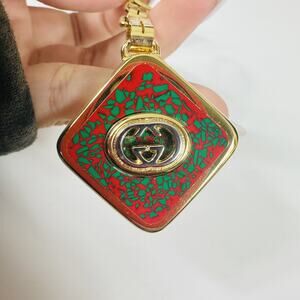 Vintage Gucci Luxury Collection Gold Carabiner Keychain Key Ring GG Logo Italy